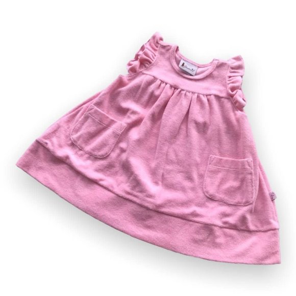 Floatimini Pink Terry Swim Coverup Dress 6-12 mo Ruffle/flutter sleeves. Pocket - Picture 1 of 3